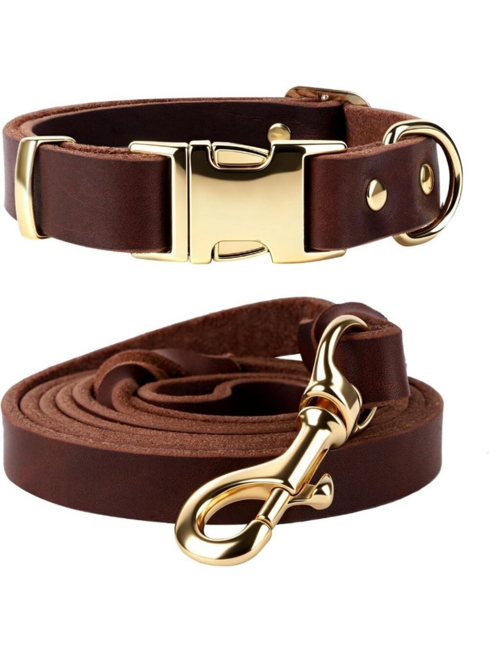 Durable Leather Dog Collar & 6FT Training Leash Set for All Sizes - Soft